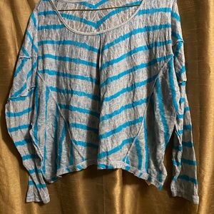 Sheered grey with blue stripped top